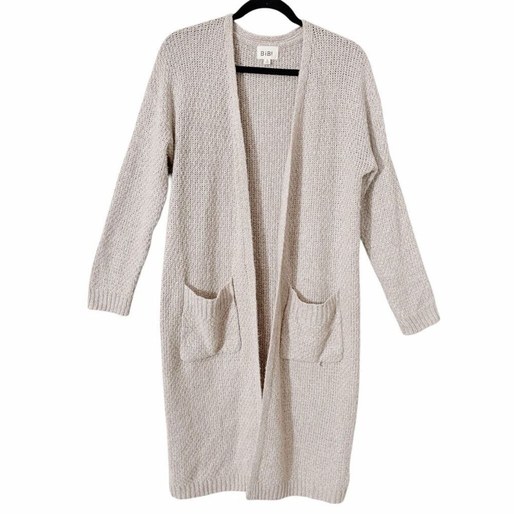 Bibi Women’s Oatmeal Oversized Relaxed Open Front Sweater Cardigan Size Small